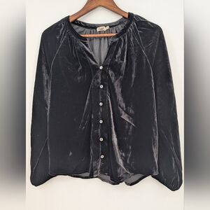 Faherty Naomi Stretch Velvet Button-Up Shirt XS Silk Blend Raglan Sleeves